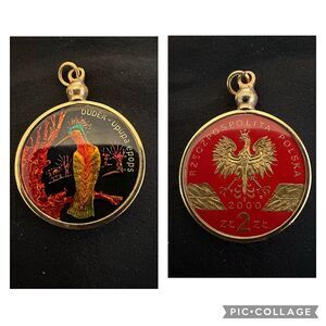 Poland 2 Zloty Dudek Bird Double Sided Pendant - Hand Painted
